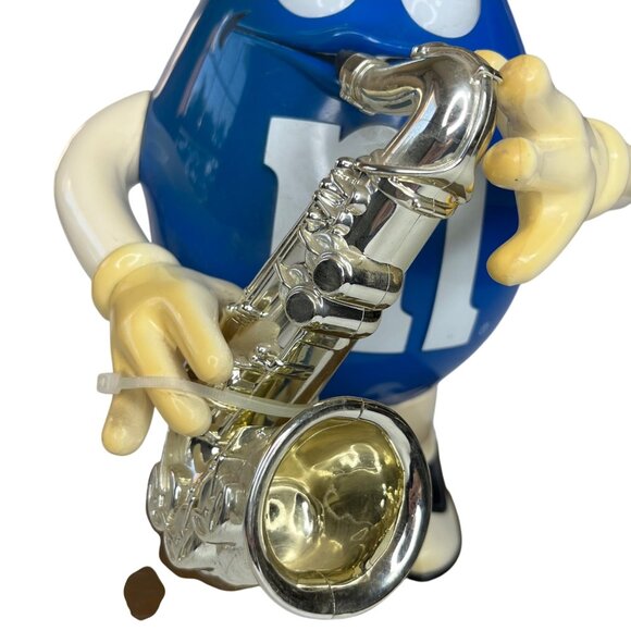 M&M Candy Dispenser Blue Peanut with Saxophone Collectible Holder - Picture 9 of 10